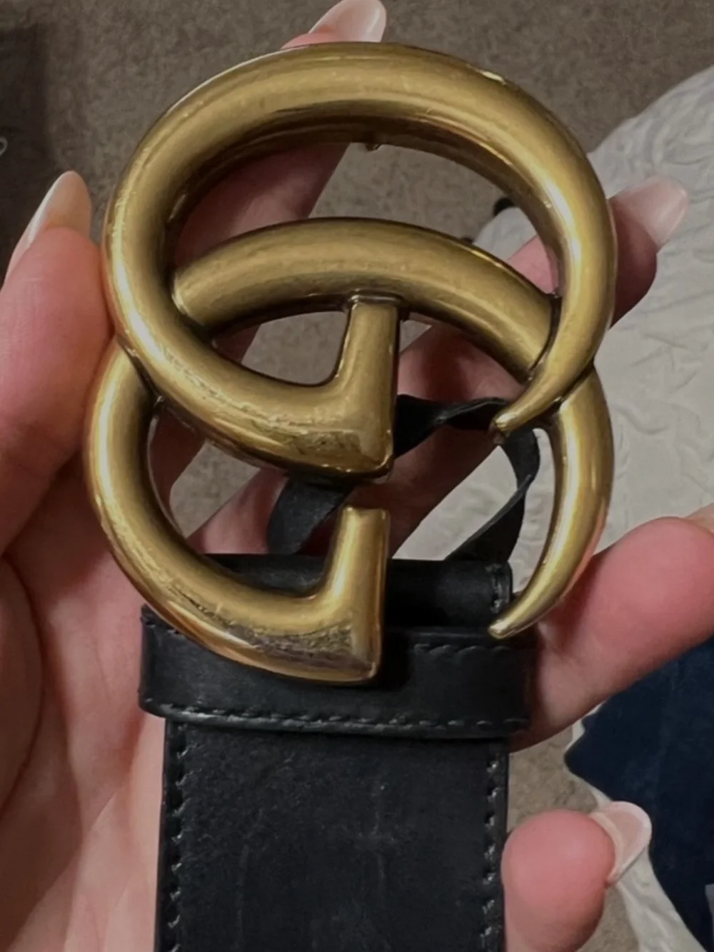 Gucci Black Leather Belt with Gold Interlocking Buckle